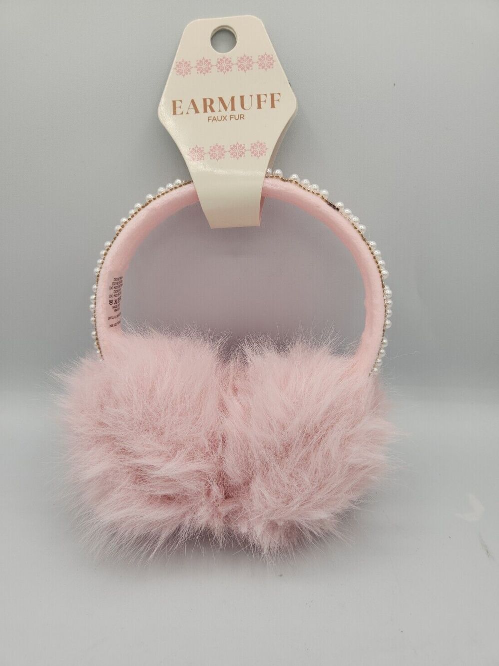 Baby Pink Fluffy Ear Muffs With Faux Pearls Women's One Size